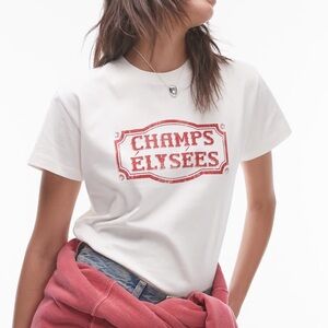 Topshop graphic Champs Elysees boxy tee in white. Size XS/0-2 NWT